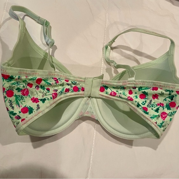 Victorias Secret 34 DD Bra Mint Green Floral Print T Shirt Lightly Lined Demi - Picture 9 of 9